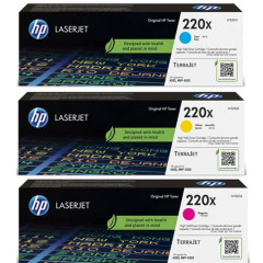 HP 220X CMY (3-Toner Bundle) High Capacity Cyan W2201X / Magenta W2203X / Yellow W2202X LaserJet Toner Cartridges (3 X 5.500 Pages)