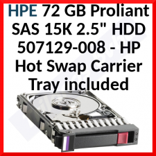 HPE 72 GB Proliant SAS 15K 2.5" HDD 507129-008 - With HP Hot Swap Carrier Tray included - in Working condition - Ready to use - Refurbished