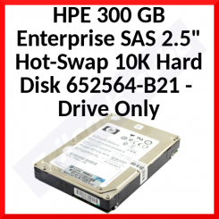 HPE 300 GB Original Enterprise SAS 2.5" Hot-Swap 10K Hard Disk (652564-B21 / 653955-001) - Drive Only