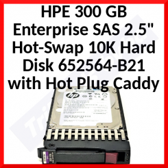 HPE 300 GB Original Enterprise SAS 2.5" Hot-Swap 10K Hard Disk 652564-B21 / 653955-001 - with Hot Plug Caddy - for HP Proliant Gen 6, Gen 7. - Refurbished