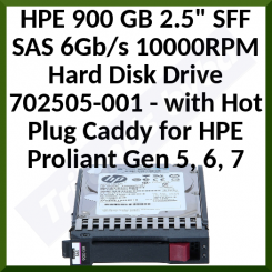 HPE 900 GB (512) 2.5" SFF SAS 6Gb/s 10000RPM Hard Disk Drive 702505-001 - Reformatted with 512 - Including Hot Plug Caddy for HPE Proliant Gen 5, 6, 7 - Refurbished