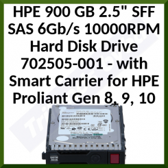 HPE 900 GB (512) 2.5" SFF SAS 6Gb/s 10000RPM Hard Disk Drive 702505-001 - Reformatted with 512 - with Smart Carrier for HPE Proliant Gen 8, 9, 10 - Refurbished