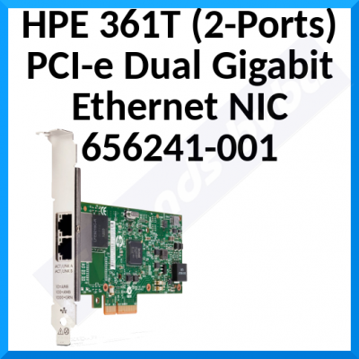 HPE 361T (2-Ports) PCI-e Dual Gigabit Ethernet NIC 656241-001 - 256MB Integrated buffer memory - Network Half Height Adapter. - Refurbished