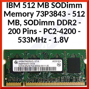 IBM 512 MB SODimm Memory 73P3843 - 512 MB, SODimm DDR2 - 200 Pins - PC2-4200 - 533MHz - 1.8V - for Thinkpad T43, T43p, R52, Z60 - Refurbished