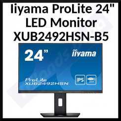 Iiyama ProLite 24" LED Monitor XUB2492HSN-B5 - 24" (23.8" viewable) 1920 x 1080 Full HD (1080p) @ 75 Hz IPS 250 cd/m² 1000:1 4 ms HDMI, DisplayPort, USB-C speakers matte black