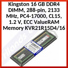 Kingston 16 GB DDR4 DIMM, 288-pin (Bundle of 2 Pieces) - 2133 MHz, PC4-17000, CL15, 1.2 V, ECC ValueRAM Memory KVR21R15D4/16 for SuperMicro, Intel, ASRock, Asus, Gigabyte, MSI, Quanta Servers