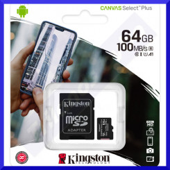 Kingston 64 GB Canvas Select Plus - Flash memory card (microSDXC to SD adapter included) - A1 / Video Class V10 / UHS Class 1 / Class10 - microSDXC UHS-I
