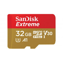 SanDisk Extreme - Flash memory card (microSDHC to SD adapter included) - 32 GB - A1 / Video Class V30 / UHS-I U3 - microSDHC UHS-I