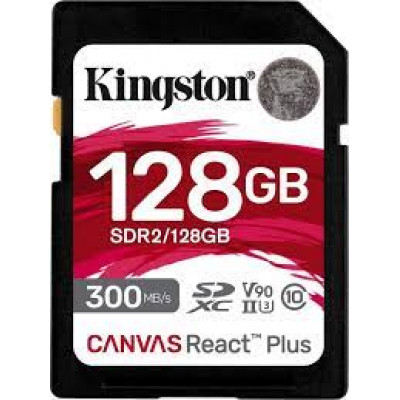 Kingston Canvas React Plus - Flash memory card - 128 GB - Video Class V90 / UHS-II U3 / Class10 - SDXC UHS-II