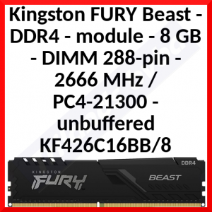Kingston FURY Beast - DDR4 - module - 8 GB - DIMM 288-pin - 2666 MHz / PC4-21300 - CL16 - 1.2 V - unbuffered - non-ECC - black