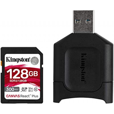 Kingston Canvas React Plus - Flash memory card - 128 GB - Video Class V90 / UHS-II U3 / Class10 - SDXC UHS-II