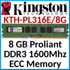 Kingston (KTH-PL316E/8G) 8 GB Proliant Memory - DDR3 1600Mhz ECC Unbuffered Memory RAM DIMM - for HP Proliant Servers Gen8 - Refurbished