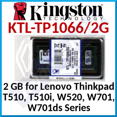 Kingston 2 GB SO-Dimm DDR3 ThinkPad Memory KTL-TP1066/2G - SODIMM 204-pin - DDR3 - 1066 MHz / PC3-8500 - non-ECC - for Thinkpad T510, T510i, W520, W701, W701ds Series