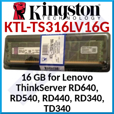 Kingston 16 GB DDR3L ECC Memory KTL-TS316LV/16G - DDR3, 1600MHz, ECC, CL11, X4, 1.35V, Registered, DIMM, 240-pin - for Thinkservers