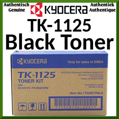 Kyocera TK-1125 Black Original Toner Cartridge (2100 Pages) for Kyocera FS-1325MFP, FS-1325MFP/KL3; FS-1061DN, 1061DN/KL3