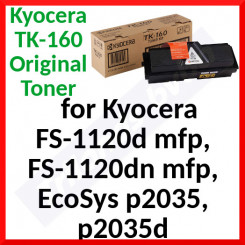Kyocera TK-160 Black Original Toner Cartridge 0T2LY0NL (2200 Pages) for Kyocera FS-1120d mfp, FS-1120dn mfp, EcoSys p2035, p2035d