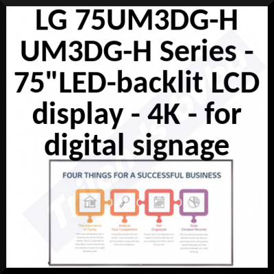 LG 75UM3DG-H - 75" Diagonal Class UM3DG-H Series LED-backlit LCD display - digital signage - 4K UHD (2160p) 3840 x 2160 - black