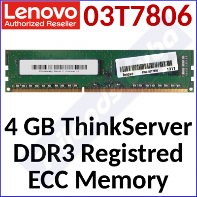 Lenovo 4 GB ThinkServer DDR3 Registred ECC Memory 03T7806 - PC3-12800E, 1600MHz, 240-pins, 1.35V, CL11, UDIMM, Registred ECC - for Lenovo ThinkServer TS140, TS440