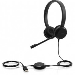 Lenovo Wired Over-the-head Stereo Headset - Black - Binaural - Supra-aural - 32 Ohm - 150 Hz to 7 kHz - 120 cm Cable - Electret, Condenser Microphone - USB, Mini-phone (3.5mm)