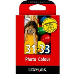 Lexmark 33 Color + 31 Photo Color (2-Ink Pack) ORIGINAL Ink Cartridges Photo Pack 80D2178E (2 Ink + 20 Sheets PerfectPrint Photo Paper 10cm X 15cm)