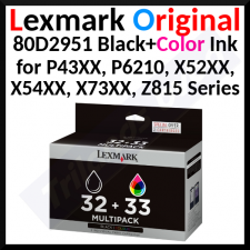 Lexmark 32 Black / 33 TRI-COLOR Original 2-Ink Pack Ink Cartridges 80D2951E