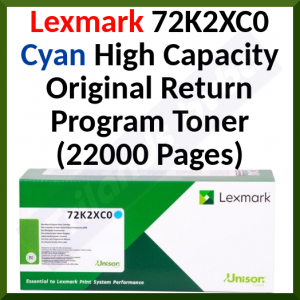 Lexmark 72K2XC0 Cyan High Capacity Original Return Program Toner Cartridge (22000 Pages)