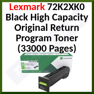 Lexmark 72K2XK0 Black High Capacity Original Return Program Toner Cartridge (33000 Pages)
