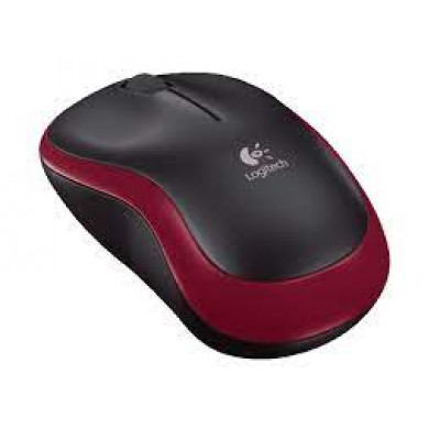 Logitech M185 Mouse - Radio Frequency - USB - Optical - 3 Button(s) - Red, Black - Wireless - 2.40 GHz - Scroll Wheel - Symmetrical