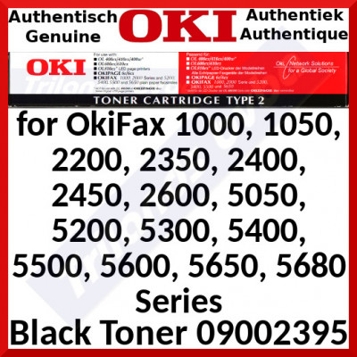 Oki 09002395 Black Original Toner Cartridge Type 2 (2500 Pages) for OkiFax 1000, 1050, 2200, 2350, 2400, 2450, 2600, 5050, 5200, 5300, 5400, 5500, 5600, 5650, 5680