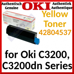Oki 42804537 High Capacity Yellow Original Toner Cartridge (3000 Pages) for Oki C3200, C3200n