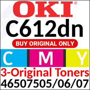 OKI 46507505 Yellow / 46507506 Magenta / 46507505 Cyan Original Toner Cartridges (3-Toner Kit) (3 X 3000 Pages) for Oki C612dn, C612n