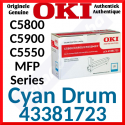 Oki 43381723 Cyan Original Imaging Drum (20000 Pages) for Oki C5800, C5800n, C5800dn,C5900, C5900n, C5900dn, C5550mfp