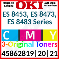 OKI 45862819 Yellow / 45862820 Magenta / 45862821 Cyan (3 ORIGINAL TONER CMY Bundle) Original Toner Cartridges (3 X 10000 Pages)