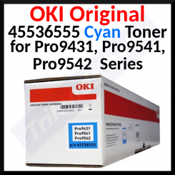 OKI 45536555 Cyan Original Toner Cartridge - 42000 Pages - for OKI PRO9431dn, Pro9431Ec, Pro9431Ev, Pro9541dn, Pro9541Ec, Pro9541Ev, PRO9542, Pro9542Ev, ES 9431dn, ES 9541dn