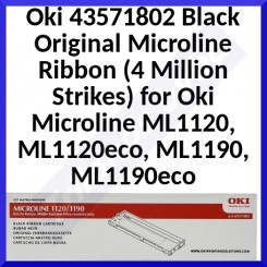 Oki 43571802 Original BLACK Microline Ribbon (4 Million Strikes) for Oki Microline ML1120, ML1120eco, ML1190, ML1190eco
