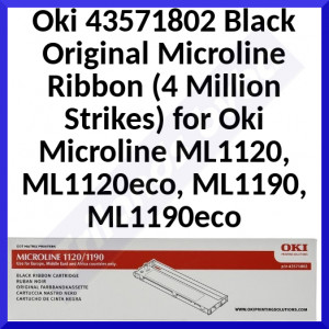 Oki 43571802 Black Original Microline Ribbon (4 Million Strikes) for Oki Microline ML1120, ML1120eco, ML1190, ML1190eco