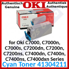 Oki 41304211 Cyan Original Toner Cartridge (10000 Pages) for Oki C7000, C7000n, C7000s, C7200dn, C7200n, C7200ns, C7400dn, C7400n, C7400ns, C7400dxn