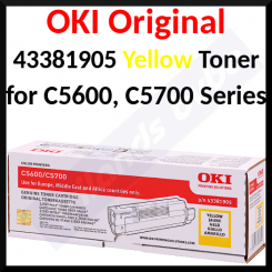 Oki 43381905 Original YELLOW Toner Cartridge (2000 Pages) for Oki C5600, C5600n, C5600dn, C5700, C5700n, C5700dn, C5700dtn