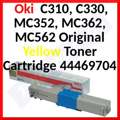Oki 44469704 Yellow Original Toner Cartridge (2000 Pages) for Oki C310dn, C330dn, C331dn, C510dn, C511dn, C530dn, C531dn, MC351dn, MC352dn, MC361dn, MC362dn, MC561dn, MC562dnw