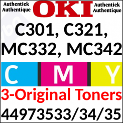 Oki 44973533 Original YELLOW / 44973534 Original MAGENTA / 44973535 Original CYAN (3-Toner CMY Bundle) Toner Cartridges (3 X 1.500 Pages)