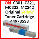 Oki 44973533 Yellow Original Toner Cartridge (1500 Pages) for Oki C301dn, C321dn, MC332dn, MC332dn-L, MC342dn, MC342dn-L, MC342dnw, MC342dnw-L