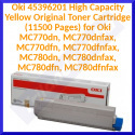 Oki 45396201 High Capacity Yellow Original Toner Cartridge (11500 Pages) for Oki MC770dn, MC770dnfax, MC770dfn, MC770dfnfax, MC780dn, MC780dnfax, MC780dfn, MC780dfnfax