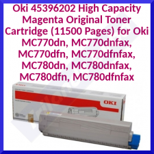 Oki 45396202 High Yield Magenta Original Toner Cartridge (11500 Pages) for Oki MC770dn, MC770dnfax, MC770dfn, MC770dfnfax, MC780dn, MC780dnfax, MC780dfn, MC780dfnfax