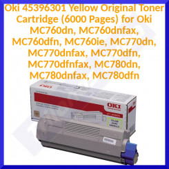 Oki 45396301 Yellow Original Toner Cartridge (6000 Pages) for Oki MC760dn, MC760dnfax, MC760dfn, MC760ie, MC770dn, MC770dnfax, MC770dfn, MC770dfnfax, MC780dn, MC780dnfax, MC780dfn