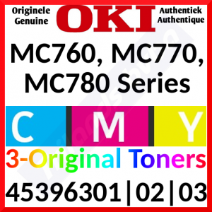 Oki 45396301 Yellow / 45396302 Magenta / 45396303 Cyan (3-Toner CMY Bundle) Original Toner Cartridges (3 X 6000 Pages) for Oki MC760dn, MC760dnfax, MC760dfn, MC760ie, MC770dn, MC770dnfax, MC770dfn, MC770dfnfax, MC780dn, MC780dnfax, MC780dfn
