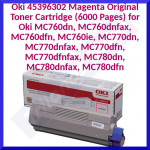 Oki 45396302 Magenta Original Toner Cartridge (6000 Pages) for Oki MC760dn, MC760dnfax, MC760dfn, MC760ie, MC770dn, MC770dnfax, MC770dfn, MC770dfnfax, MC780dn, MC780dnfax, MC780dfn