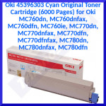 Oki 45396303 Cyan Original Toner Cartridge (6000 Pages) for Oki MC760dn, MC760dnfax, MC760dfn, MC760ie, MC770dn, MC770dnfax, MC770dfn, MC770dfnfax, MC780dn, MC780dnfax, MC780dfn