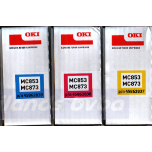 Oki 45862837 Yellow / 45862838 Magenta / 45862839 Cyan (3-Toner CMY Bundle) Original Toner Cartridges (3 X 7300 Pages)