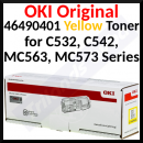 OKI 46490401 Original YELLOW Toner Cartridge (1500 Pages) for MC563dn, MC573dn, C532dn, C542dn