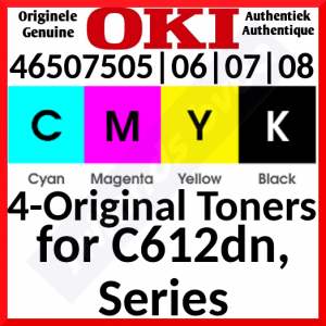OKI 46507508 Black / 46507505 Yellow / 46507506 Magenta / 46507505 Cyan Original Toner Cartridges (4-Toner Kit) (4 X 3000 Pages) for Oki C612dn, C612n